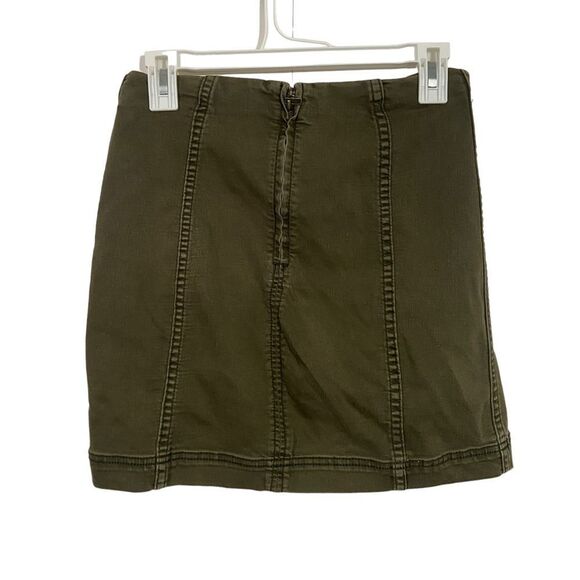 Free People Olive Green Midi Length Jean Skirt - Picture 2 of 3